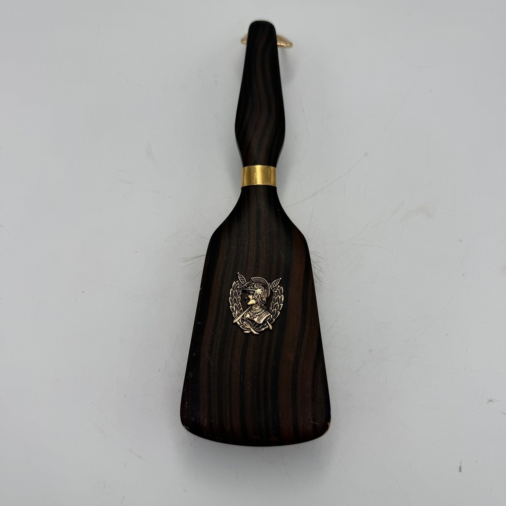 Vintage Wood Clothes Brush Gold Spartan Roman Soldier Crest Suit Grooming Tool